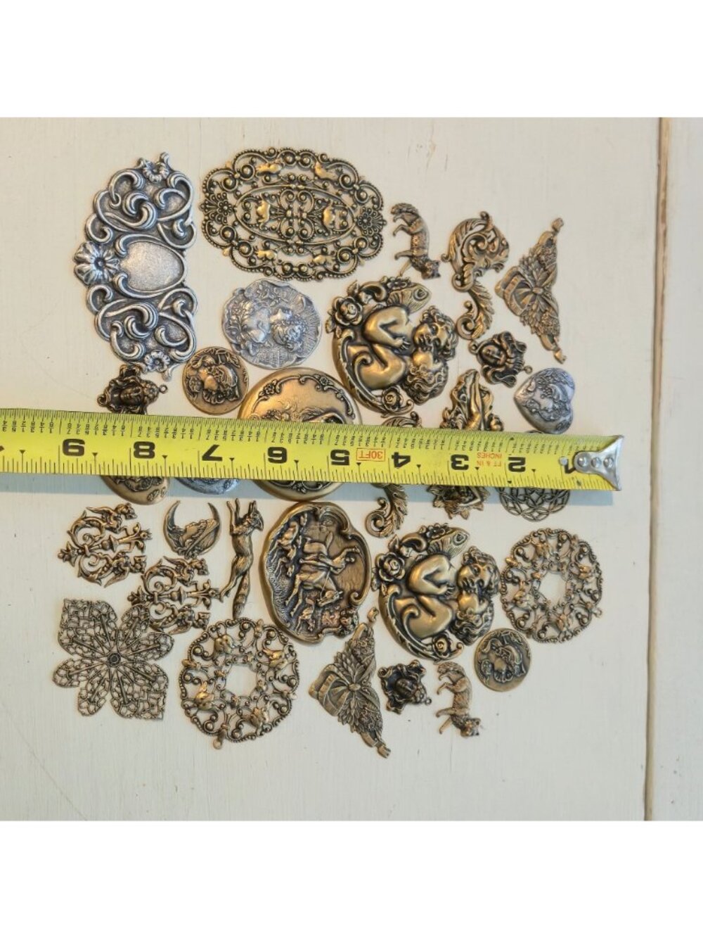 Art Nouveau style Brass Stampings LOT findings Jewelry Crafts Embellishment x30 - Picture 12 of 13